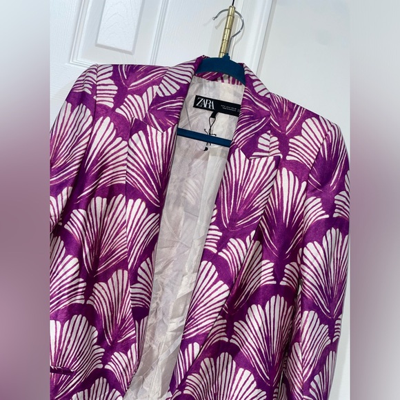 Zara Satin Effect Printed Blazer Purple Multicolor Blogger’s Favorite Size Small - Picture 7 of 16